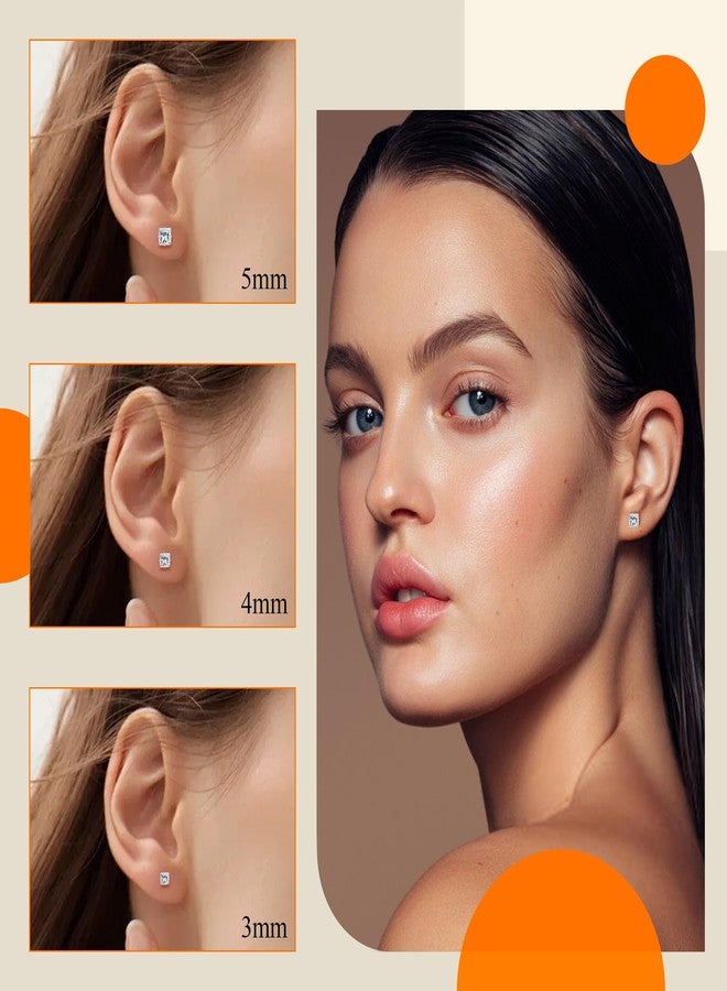BLISI Flat Back Titanium CZ Earrings - Gold/Pink/Black/Silver Sparkling Hypoallergenic Jewelry for Women - Lightweight Square 3mm 4mm 5mm Cubic Zirconia Studs Screw-Back Earrings - Image 4